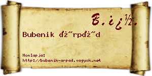 Bubenik Árpád névjegykártya